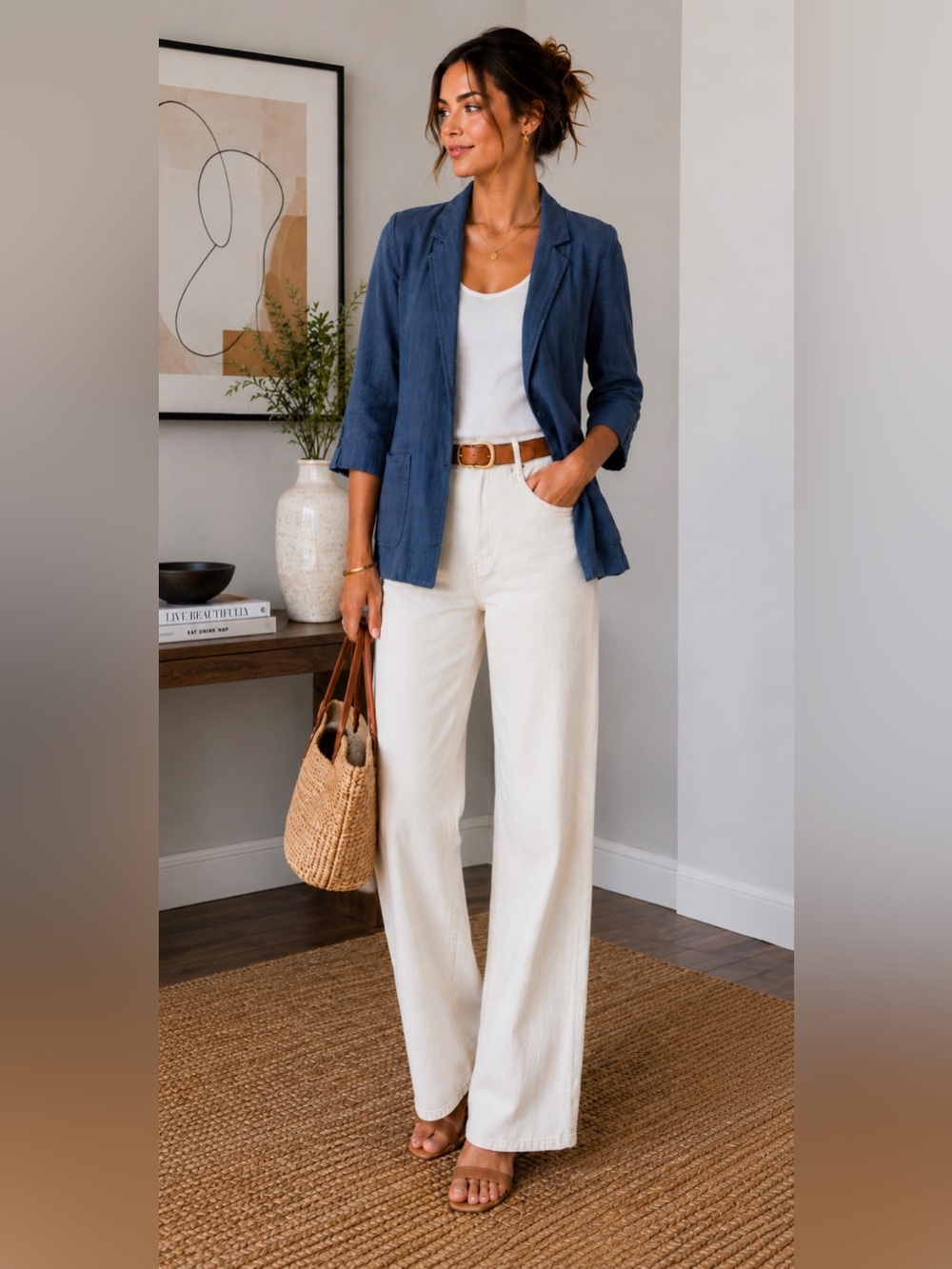 Anthropologie Blue Linen Blend Blazer Jacket Size 4